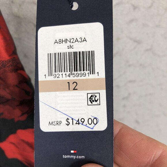 Tommy Hilfiger Dress Women 12 Red Black Jacquard Dark Floral Shiny Event NEW - Picture 12 of 16